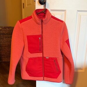Figs coral and Red Sherpa scrub Jacket